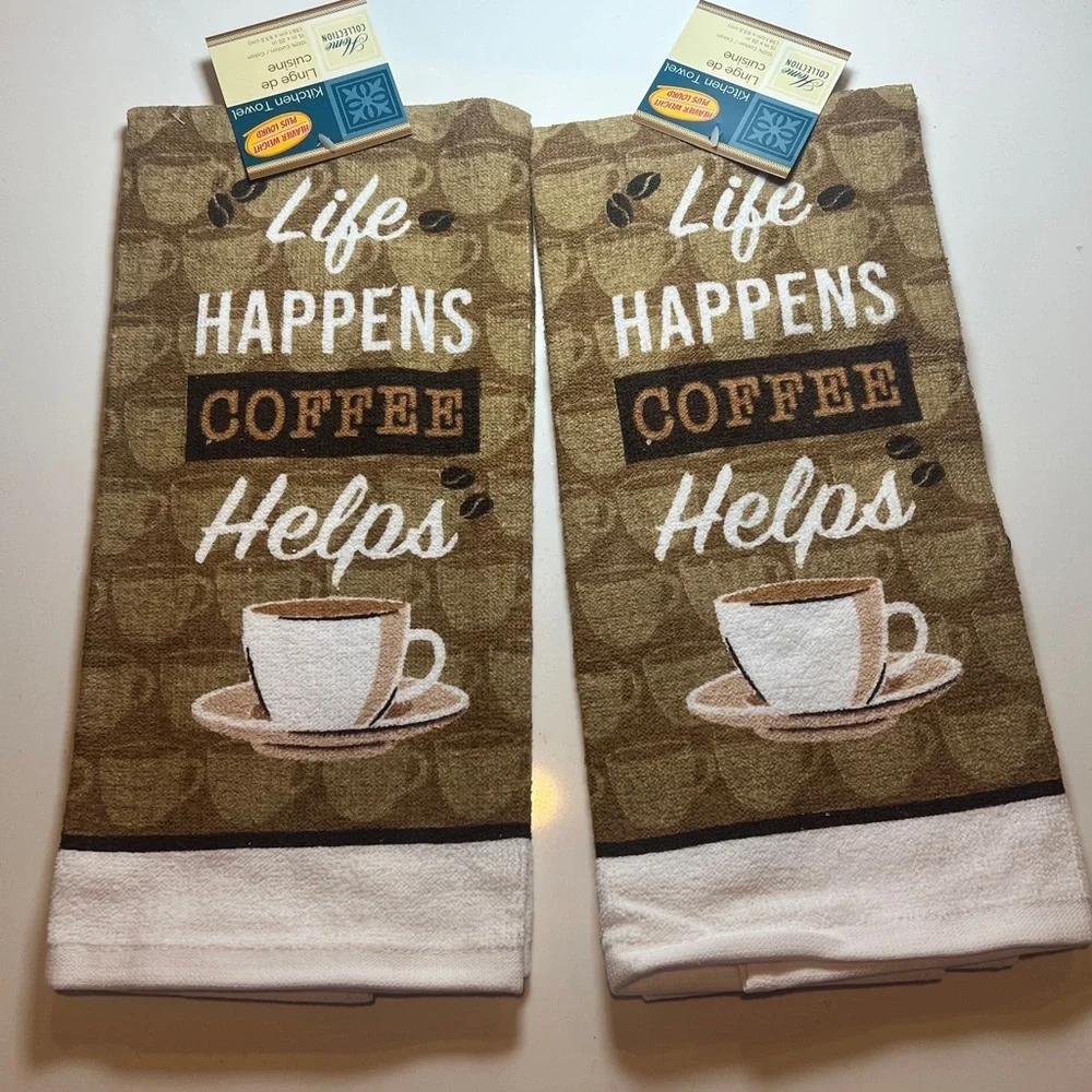 Coffee Themed Kitchen Towels- Set of 2-  Great Gift set!